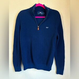 Vineyard Vines Navy Blue Waffle Knit 1/4 Logo Pullover XS